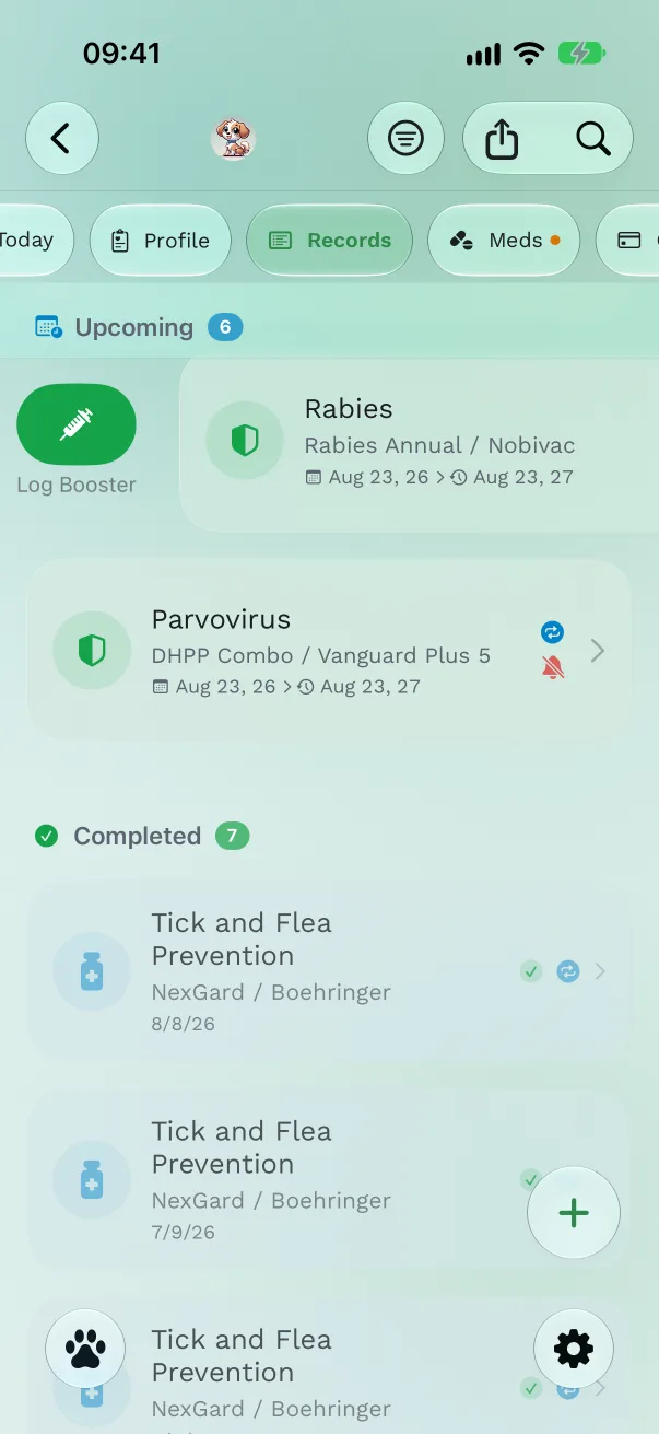 A record row swiped to the right, revealing the Log Booster action