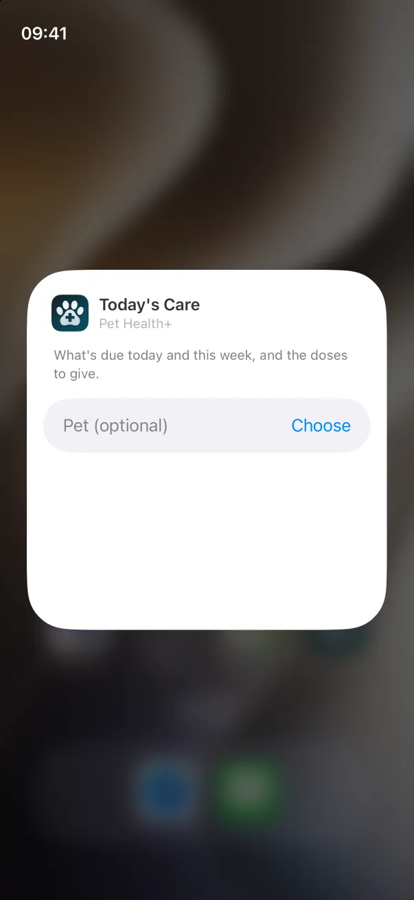 The Today's Care edit sheet with the Pet (optional) field and its Choose button